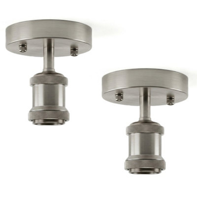 2 Pack Of Single Head Fully Earth Ceiling Light Retro Satin Nickel Flush Mount E27 Lamp Holder Sconce Chandeliers from B&Q