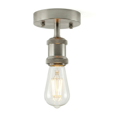 Industrial Retro Flush Mount Single Head Fully Earth Ceiling Light Satin Nickel E27 Lamp Holder Sconce Pendent Set from B&Q