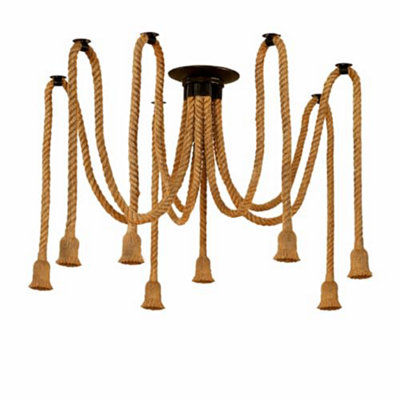 8 Lights Spider Pendant Light Industrial Hanging Hemp Rope Ceiling Multiple E27 Lamp from B&Q