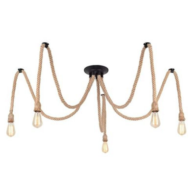 5  Head Industrial Chandelier Spider Ceiling Light Multi Bubble Hemp Rope Pendant Lamp Uk from B&Q