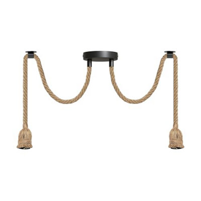 Vintage Hemp Rope Pendant Light 2 Light E27 Ceiling Lamp Rustic Industrial Light from B&Q