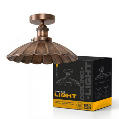Vintage Flush Mount Ceiling Light With 22Cm Umbrella Lampshade Metal E27 Light Fitting For Living Room Kitchen Dining Room from B&Q