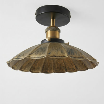 Industrial-Semi Flush Light Fitting Metal 22Cm Lampshade Brushed Brass E27 Ceiling Lighting Fixture For Indoor from B&Q