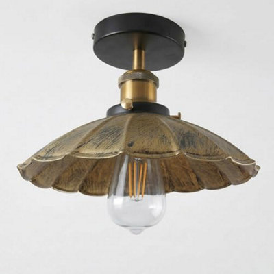 Industrial-Semi Flush Light Fitting Metal 22Cm Lampshade Brushed Brass E27 Ceiling Lighting Fixture For Indoor from B&Q