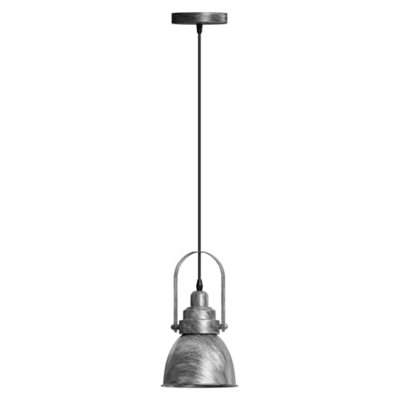 Industrial Brushed Silver Pendant Light Fixture With E27 Holder And Adjustable Ceiling Hanging Lamp from B&Q