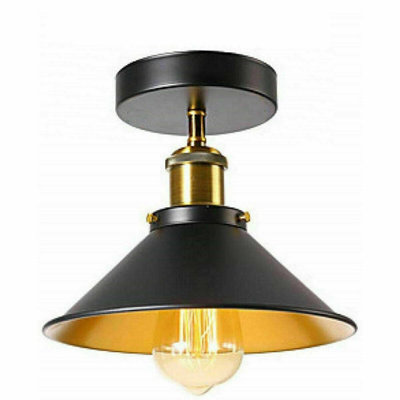 Vintage E27 Metal Ceiling Light 18Cm Conical ShadeIndustrial Style Flush Mount For KitchenLiving RoomBedroom