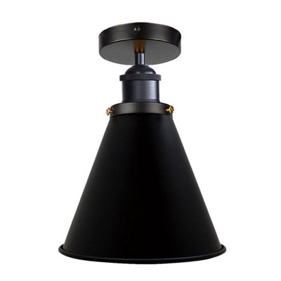 Vintage Brushed Brass E27 Metal Ceiling Lamp 18Cm Conical Black Shade Ceiling Light