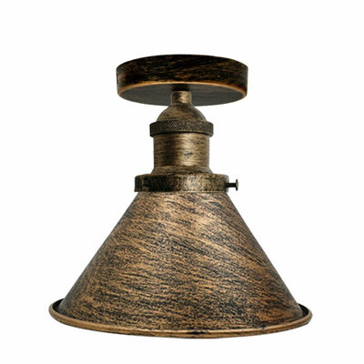 E27 Metal Flush Mount Ceiling Lamp With Conical Shade 18Cm In Brushed Brass Or Copper Finish.