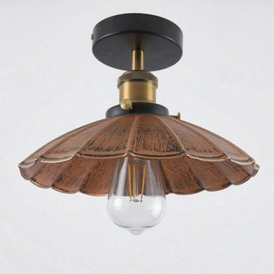 Industrial Semi Flush Light Fitting Metal 22Cm Lampshade E27 Ceiling Lighting Fixture For Indoor Kitchen Dining Room