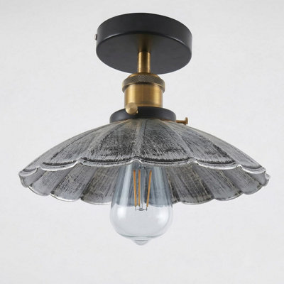 Industrial- Flush Light Fitting Metal 22Cm Lampshade E27 Ceiling Lighting Fixture For Indoor Kitchen Dining Room from B&Q