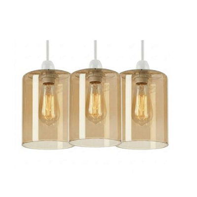 3Pack Amber Glass Pendant Light Shade E27 10Cm Diameter 12Cm Height Vintage Cylinder For Kitchen Bedroom Living Room from B&Q