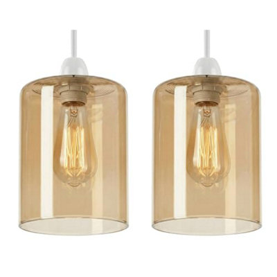2Pack Amber Glass Pendant Light Shade E27 10Cm Diameter 12Cm Height Vintage Cylinder For Ceiling Lampshade from B&Q