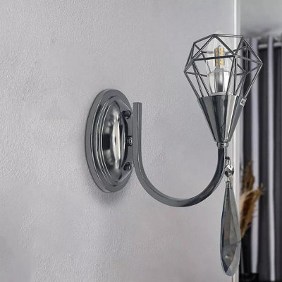 Pearl Black Smokey Crystal Wall Light Swan Neck Chandelier E14 Wall Scone