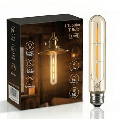 Led Tubular E27 Bulb T30 T185 3W 30W Equivalent Dimmable Warm White 2700K Vintage Filament For Home Decoration Pack Of 1 from B&Q
