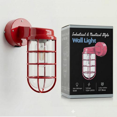 Ledsone Industrial Nautical Wall Sconce With Pink Metal Cage And E27 Holder For Bedroom Living Room Or Hallway from B&Q