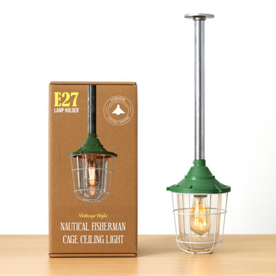 Industrial Conduit Pendant Light Fitting E27 Base Galvanized Steel Metal Cage Hanging Pendant Lighting Green With Bulb from B&Q