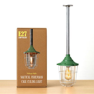 Industrial Pendant Light Fitting E27 Base Galvanized Steel Metal Cage Hanging Conduit Pendant Lighting Green from B&Q