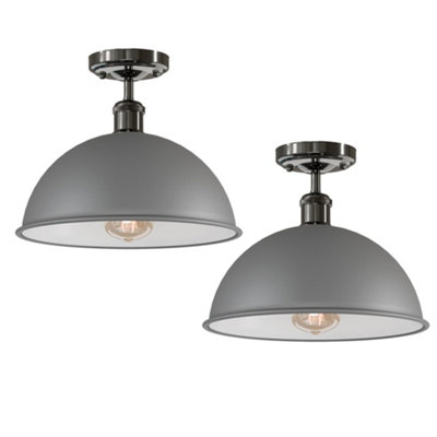  - 2 Pack Industrial-Semi Flush Mount Ceiling Light Metal 30Cm Dome Lampshade E27 Indoor Ceiling Lamp Fixture For Bedroom