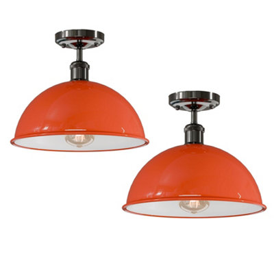  - 2 Pack Industrial-Semi Flush Mount Ceiling Light Metal 30Cm Dome Lampshade E27 Indoor Ceiling Lamp Fixture For Bedroom
