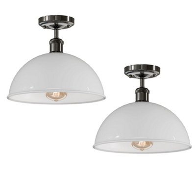  - 2 Pack Industrial-Semi Flush Mount Ceiling Light Metal 30Cm Dome Lampshade E27 Indoor Ceiling Lamp Fixture For Bedroom