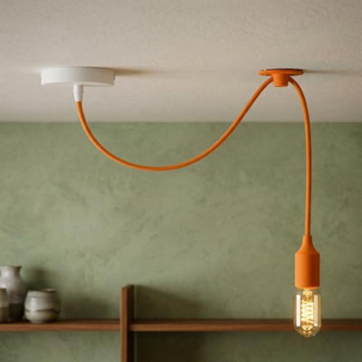 E27 Adjustable Spider Pendant Light Fitting Orange Industrial Vintage Ceiling Hanging Lamp Fabric Cable Kitchen Dining Café from B&Q