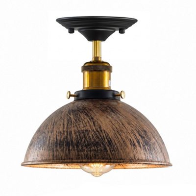  - Industrial Semi Flush Mount Ceiling Light E27 Metal Dome Lampshade Pendant Light Fixture For Kitchen Hallway Bedroom