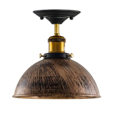  - Industrial Semi Flush Mount Ceiling Light E27 Metal Dome Lampshade Brushed Copper Light Fixture For Kitchen Hallway Bedroom