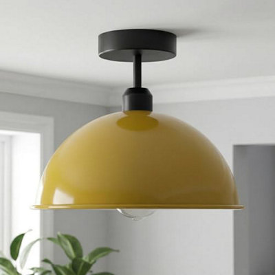 Industrial-Semi Flush Mount Vintage Ceiling Light Metal 30Cm  Yellow Dome Lampshade Pendant Lighting For Farmhouse Porch from B&Q