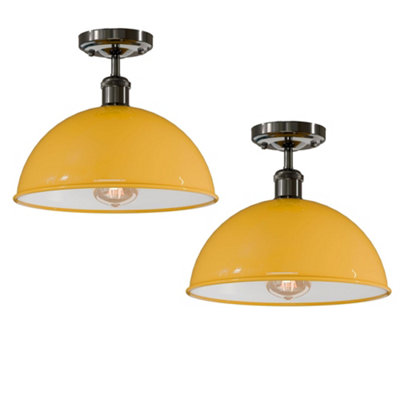  - 2 Pack Industrial-Semi Flush Mount Ceiling Light Metal 30Cm Dome Lampshade E27 Indoor Ceiling Lamp Fixture For Bedroom