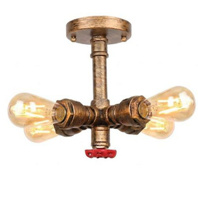 Vintage Style Brushed Copper Steampunk Metal Ceiling Light With E27 Bulbs from B&Q
