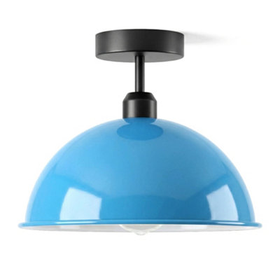 Industrial-Semi Flush Mount Vintage Ceiling Light Metal 30Cm Blue Dome Lampshade Pendant Lighting For Farmhouse Porch from B&Q