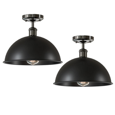  - 2 Pack Industrial-Semi Flush Mount Ceiling Light Metal 30Cm Dome Lampshade E27 Indoor Ceiling Lamp Fixture For Bedroom