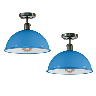  - 2 Pack Industrial-Semi Flush Mount Ceiling Light Metal 30Cm Dome Lampshade E27 Indoor Ceiling Lamp Fixture For Bedroom