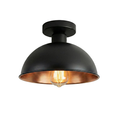 Industrial-Semi Flush Mount Vintage Ceiling Light Metal 21Cm Dome Lampshade Pendant Light For Farmhouse Porch Kitcen from B&Q