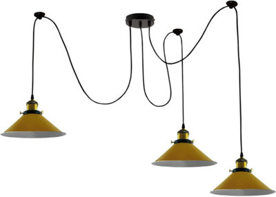 3 Head Spider Pendant Light Industrial Ceiling Light Vintage With Adjustable 2M Cables Metal Cone Shade E27 Hanging Lamp from B&Q