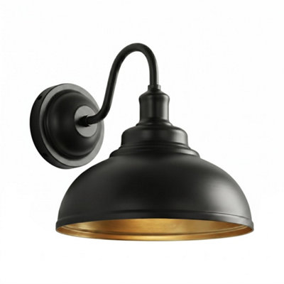  - Industrial Style E27 Wall Sconce In Black Inner Gold Finish