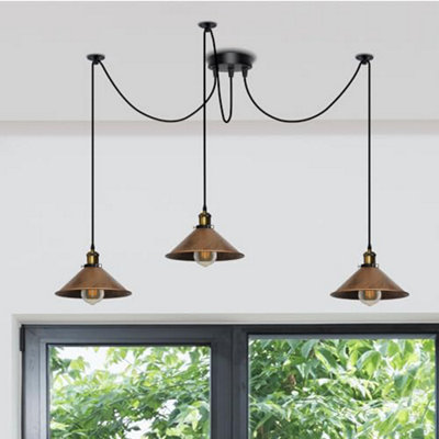  - Spider Pendant Lamp 3 Way Hanging Brushed Copper Ceiling Lamp Lighting