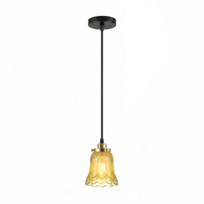 Vintage Amber Glass E27 Pendant Light Fixture With Adjustable Cord And Bulb from B&Q