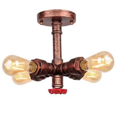  - Industrial Pipe Chandelier 4 Light Steampunk Lighting Fixture In Rustic Red Finish
