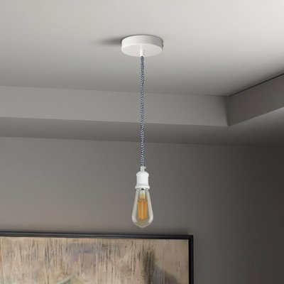 White Vintage E27 Pendant Light With 2M Adjustable Braided Cord Ceiling Hanging Fixture For Indoor Lighting from B&Q