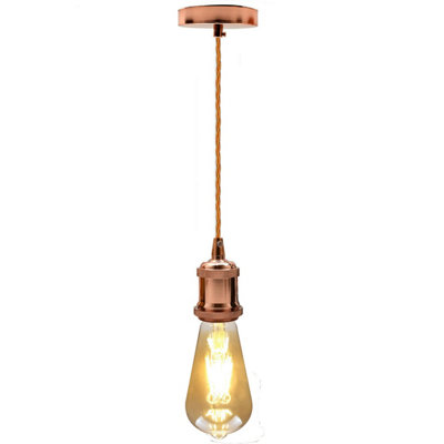 2M Rose Gold Pendant Light Fitting Vintage Metal E27 Lamp Holder Twisted Braided Flex Cable Industrial Ceiling Suspension Kit from B&Q