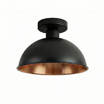 Industrial-Semi Flush Mount Vintage Ceiling Light Metal 21Cm Dome Lampshade Pendant Light For Farmhouse Porch Kitchen from B&Q