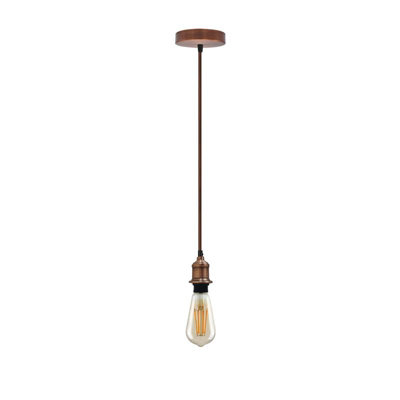  - Dc Voltage Copper Vintage Metal Ceiling Pendant Light Fixture With E27 Lamp Holder And 1M Fabric Flex Cable For Indoor