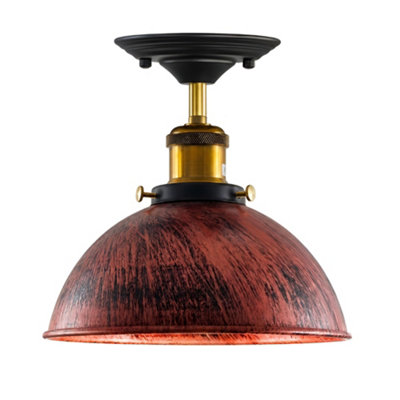  - Industrial Semi Flush Mount Ceiling Light E27 Metal Dome Lampshade Pendant Light Fixture For Kitchen Hallway Bedroom