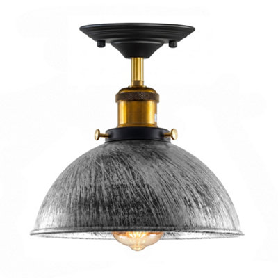  - Industrial Semi Flush Mount Ceiling Light E27 Metal Dome Lampshade Brushed Silver Light Fixture For Kitchen Hallway Bedroom