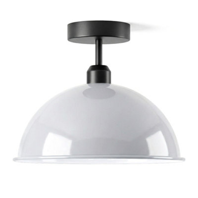 Industrial-Semi Flush Mount Vintage Ceiling Light Metal 30Cm White Dome Lampshade Pendant Lighting For Farmhouse from B&Q