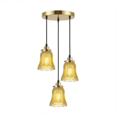 Vintage Amber Glass Pendant LightFrench Gold FinishAdjustable E27 Cluster Fixture With Bulbs from B&Q