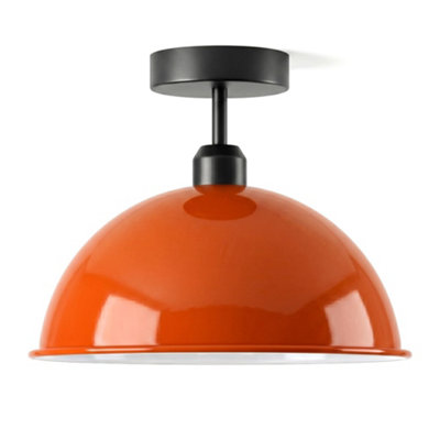 Industrial-Semi Flush Mount Vintage Ceiling Light Metal 30Cm Orange  Dome Lampshade Pendant Lighting For Farmhouse from B&Q