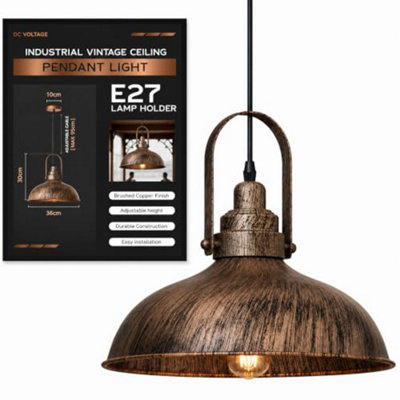  - Dc Voltage Industrial Metal Brushed Copper Ceiling Pendant Light Shade 36Cm