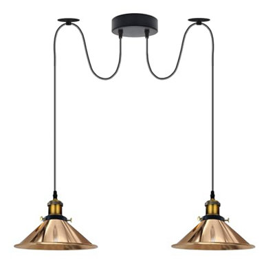 2 Head Spider Pendant Light Industrial Ceiling  Vintage Ledsone With Adjustable 2M Cables Metal Cone Shade E27 Hanging Lamp from B&Q